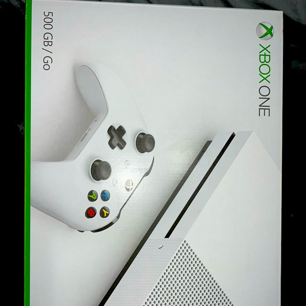 A Xbox one s, made by Microsoft. Color white